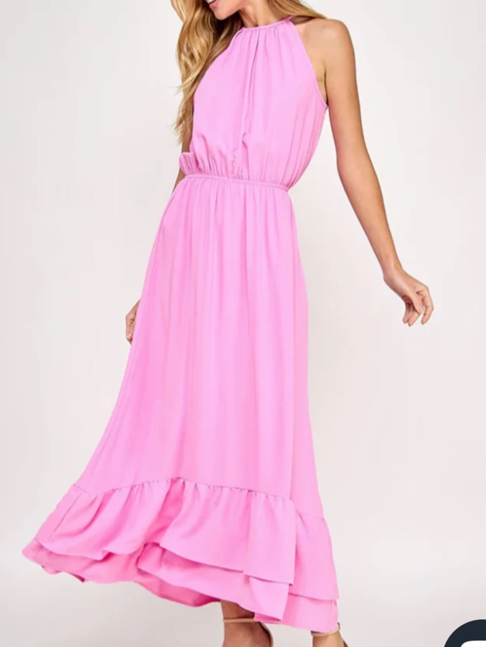 Sleeveless Pink Halter Maxi Dress large 2 Hearts - Picture 11 of 12